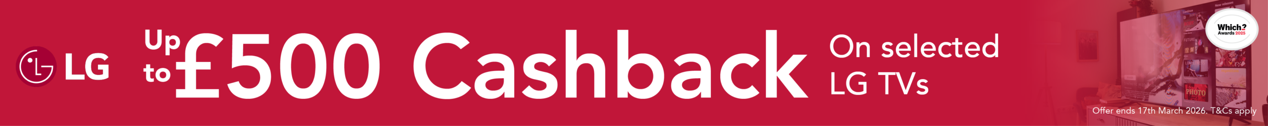 Cashback on selected LG TVs